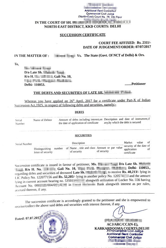 Succession certificate in india, Litem